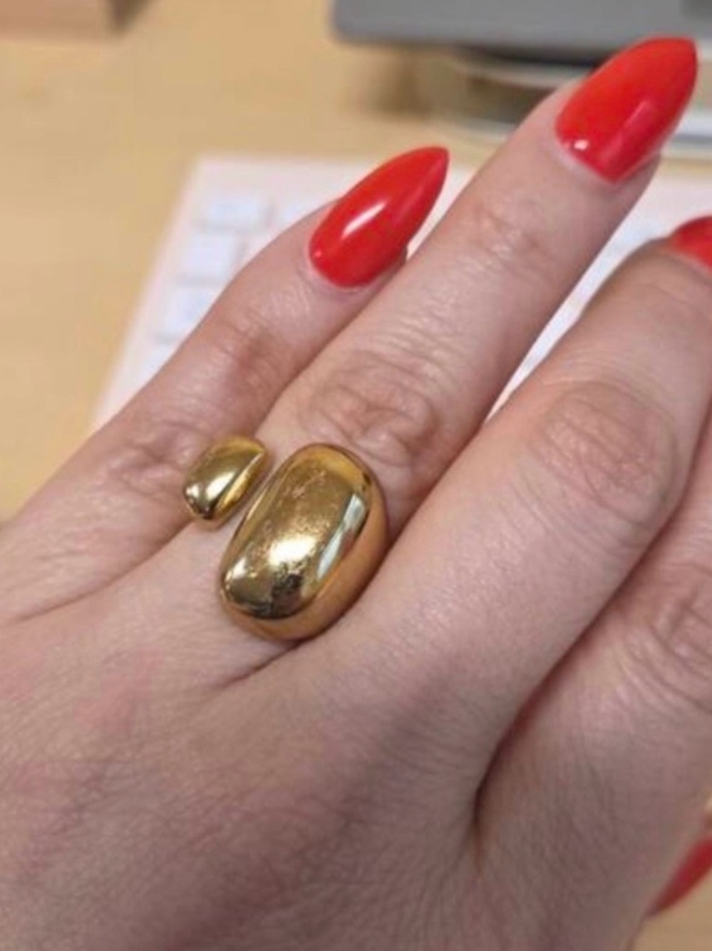 New Anthropologie Golden Molten Metal Statement Ring ~ 18KGP Open Ring - Picture 8 of 15
